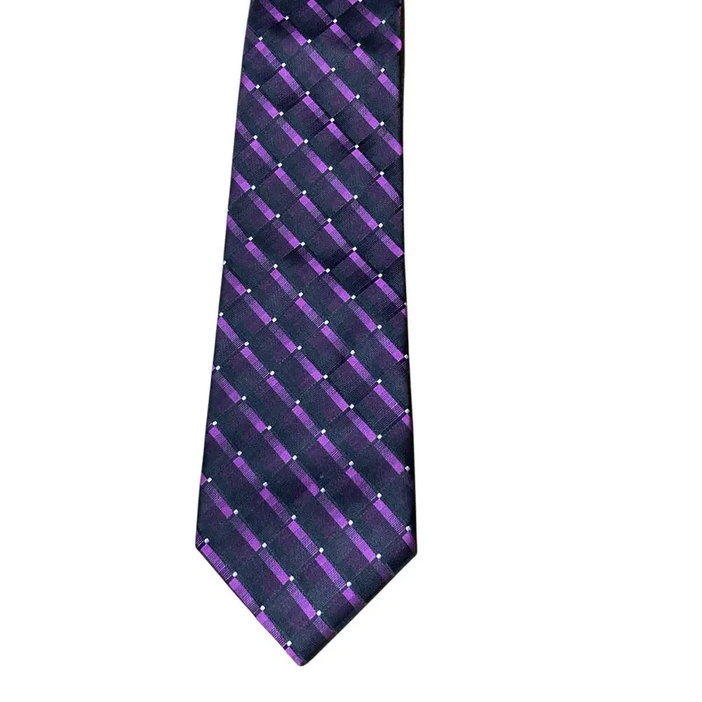 Stacy Adams Tie Hand Made Purple Geometric Pattern 3 3/4” X 63” Long‎